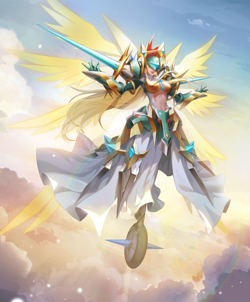 1girl armor breasts digimon digimon_(creature) digimon_new_century female_focus ofanimon ofanimon_x-antibody official_art solo wheel