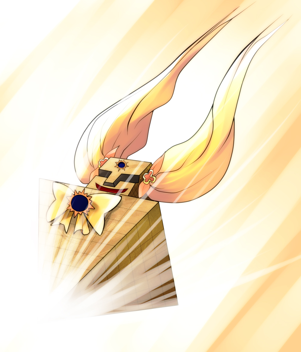blonde_hair bow cure_sunshine heartcatch_precure! kinnikuman name_connection no_humans parody precure ribbon sunshine_(kinnikuman) twintails yellow_bow yume_shokunin