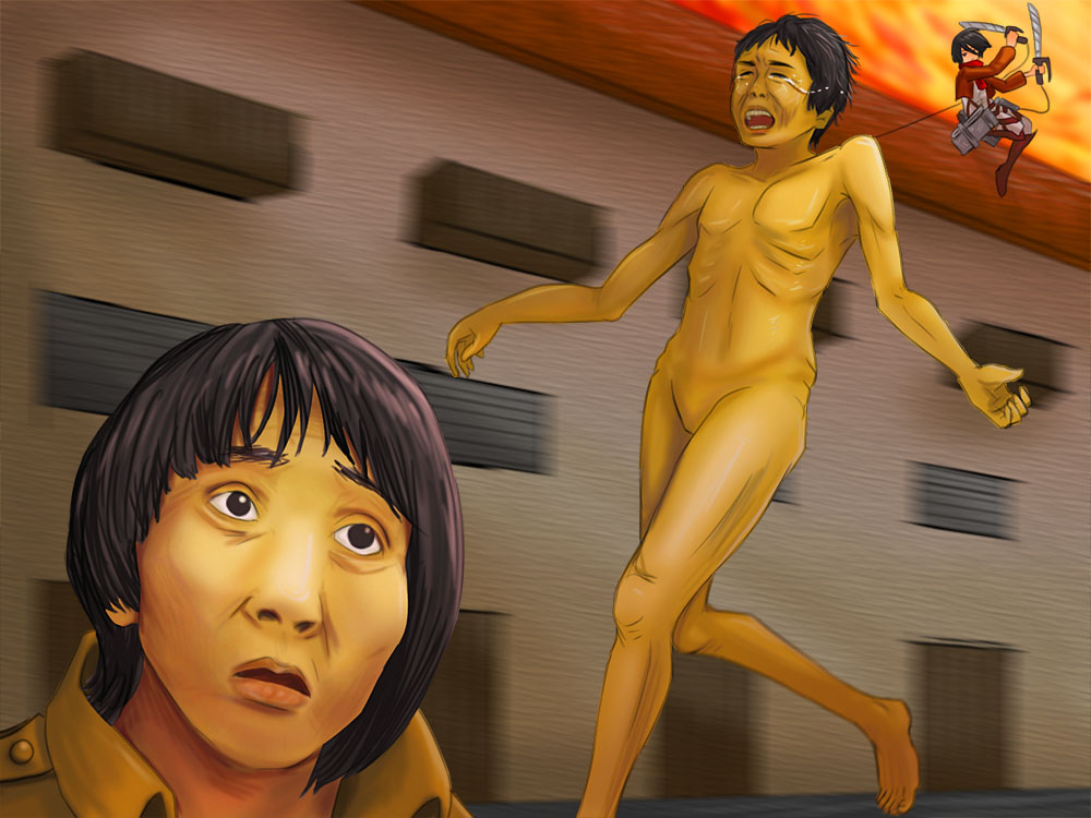 1girl 2boys black_hair mikasa_ackerman multiple_boys shingeki_no_kyojin tanaka_takushi ungirls yamane_yoshiaki