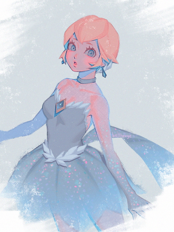 1girl bare_shoulders bellhenge blonde_hair blue_dress blue_eyes breasts dress earrings figure_skater_peach figure_skating_dress gloves jewelry mario_(series) nintendo official_alternate_costume official_alternate_hairstyle pantyhose princess_peach princess_peach:_showtime! short_hair strapless strapless_dress