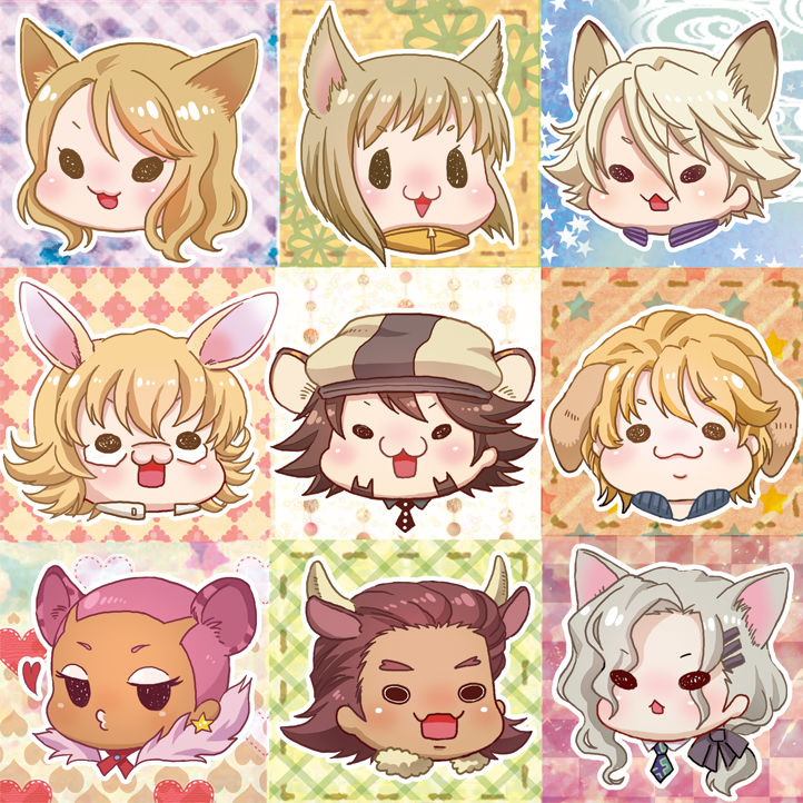 10s 2girls 6+boys :3 animal_ears antonio_lopez bad_id bad_pixiv_id barnaby_brooks_jr. blonde_hair bow brown_hair cat_ears chibi dark_skin dog_ears earrings everyone eyelashes fox_ears glasses grey_hair hachi_(gaoo) hair_bow horns huang_pao-lin ivan_karelin jewelry kaburagi_t._kotetsu karina_lyle keith_goodman kemonomimi_mode lipstick long_hair makeup multiple_boys multiple_girls nathan_seymour necktie o_o ponytail rabbit_ears short_hair tiger_&amp;_bunny tiger_ears yuri_petrov