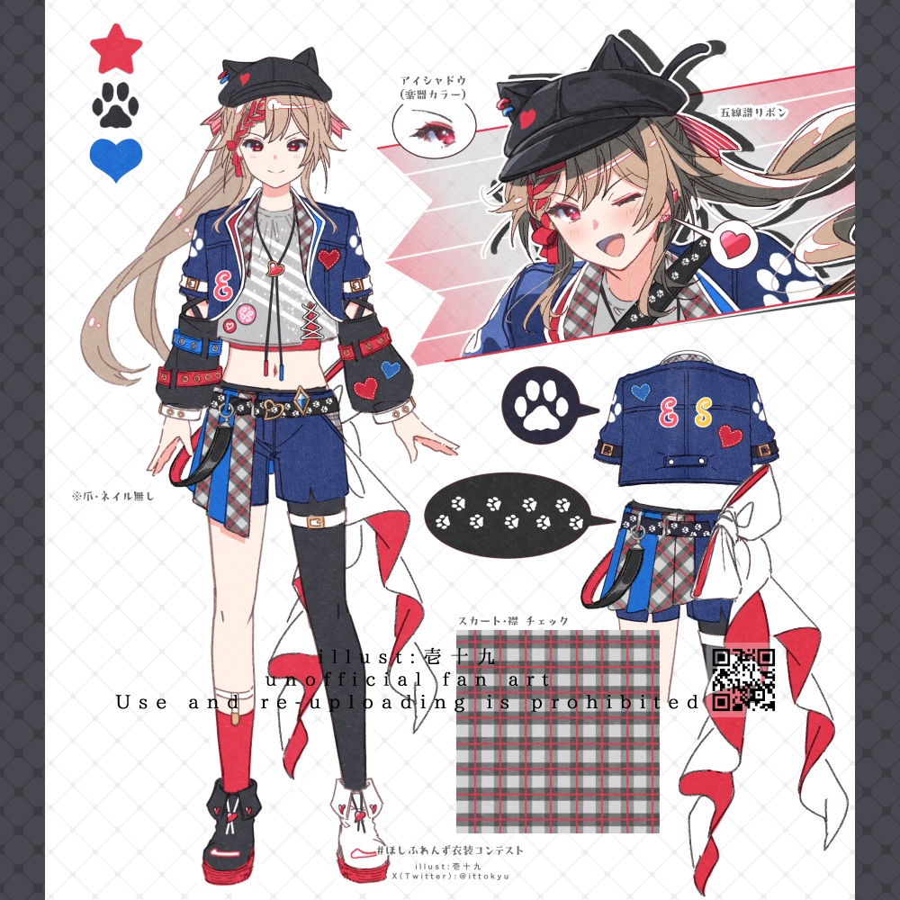 &gt;:) 1girl ;d animal_ears animal_hat asymmetrical_footwear asymmetrical_legwear black_footwear black_hat black_pantyhose blue_jacket blue_shorts brown_hair cabbie_hat closed_mouth crop_top fake_animal_ears fold-over_boots furen_e_lustario grey_shirt hat heart ittokyu jacket long_hair long_sleeves midriff mismatched_footwear mismatched_legwear multiple_views navel nijisanji one_eye_closed open_clothes open_jacket open_mouth pantyhose pantyhose_under_shorts puffy_long_sleeves puffy_sleeves red_eyes red_socks shirt shorts single_leg_pantyhose single_sock smile socks star_(symbol) translation_request v-shaped_eyebrows very_long_hair virtual_youtuber white_footwear