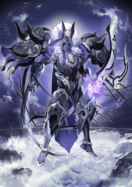 1boy armor armored_boots boots breastplate cape covered_face dd_(vktr4837) fate/grand_order fate_(series) floating_armor full_armor full_body game_cg gauntlets glowing gradient_hair grey_hair japanese_armor legs_apart long_hair male_focus minamoto_no_tametomo_(fate) minamoto_no_tametomo_(second_ascension)_(fate) multicolored_hair official_art pauldrons ponytail purple_background purple_cape purple_hair samurai shoulder_armor solo splashing third-party_source variant_set very_long_hair