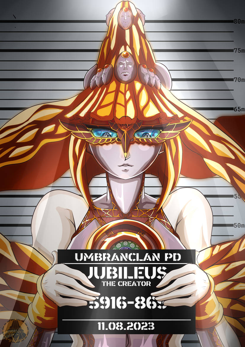 1girl android bayonetta_(series) blue_eyes breasts deviantart divine_being divine_entity jubileus_(bayonetta) large_breasts mask mature_female mugshot non-web_source portrait rinkamearii