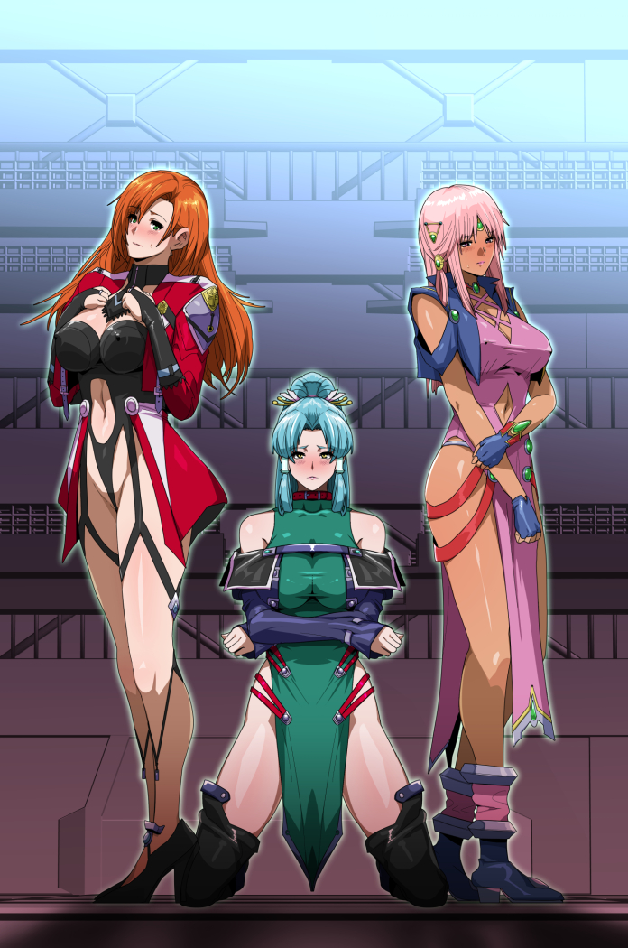 3girls ariel_org breasts cliana_rimskaya dark-skinned_female dark_skin glacies gureko_rouman large_breasts multiple_girls super_robot_wars