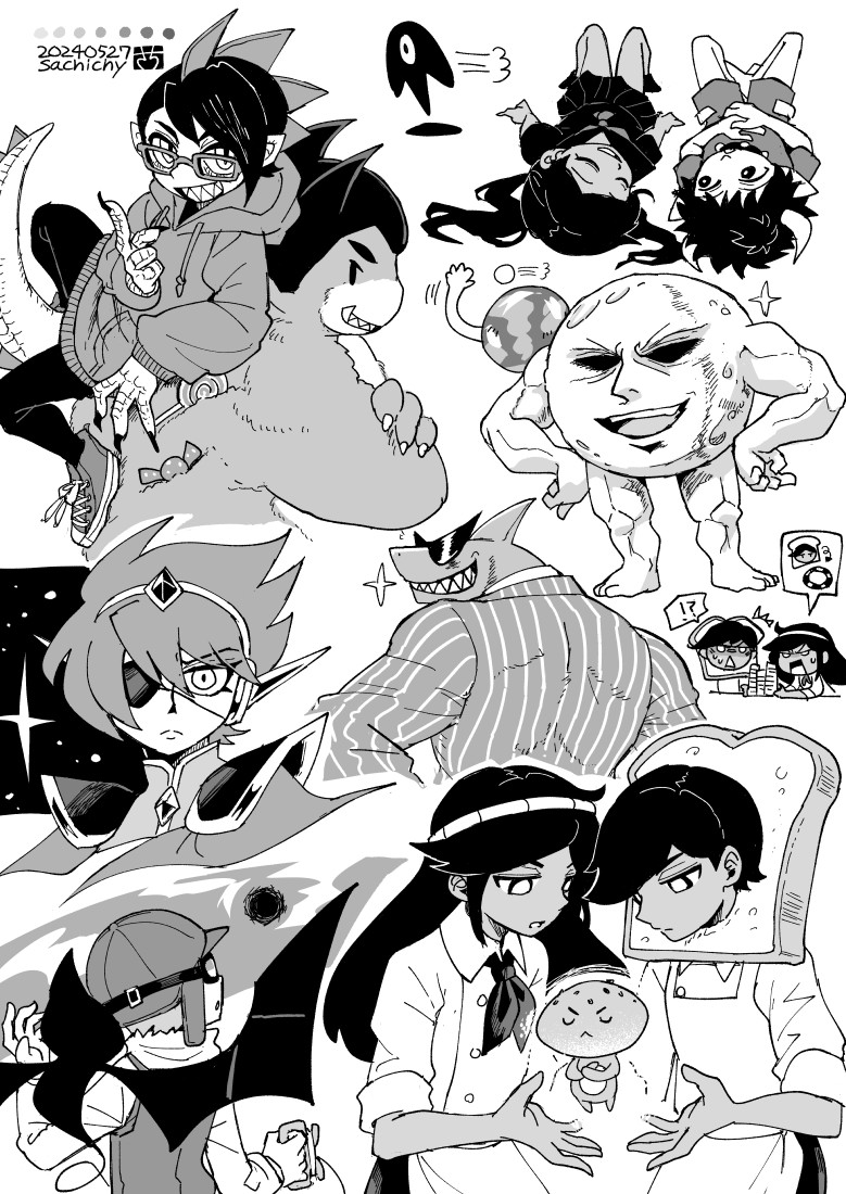 !? 3girls 6+boys aizawa_sachi berly_(omori) biscuit_(omori) captain_spaceboy dated doughie_(omori) eyepatch glasses greyscale grin kid&#039;s_kite_(omori) kite_kid_(omori) long_hair lying monochrome mr._jawsum multiple_boys multiple_girls muscular omori on_back pleated_skirt pluto_(omori) rectangular_eyewear ren_(omori) sesame_(omori) sharp_teeth shawn_(omori) shoes short_hair shorts skirt smile sneakers something_(omori) speech_bubble spoken_interrobang sunglasses teeth twintails van_(omori)