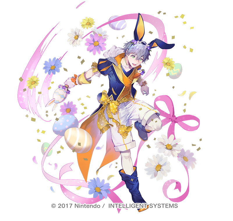 1boy animal_ear_hairband animal_ears ashe_ubert ashe_ubert_(spring) blue_boots blue_hair blue_hairband blue_jacket boots easter easter_egg egg fake_animal_ears fire_emblem fire_emblem:_three_houses fire_emblem_heroes full_body gloves green_eyes hairband holding holding_weapon jacket jumping looking_at_viewer male_focus nintendo official_alternate_costume official_art orange_vest pants pantyhose rabbit_ear_hairband rabbit_ears short_hair shorts simple_background smile solo standing suzuki_iori vest weapon white_background white_gloves white_pantyhose white_shorts