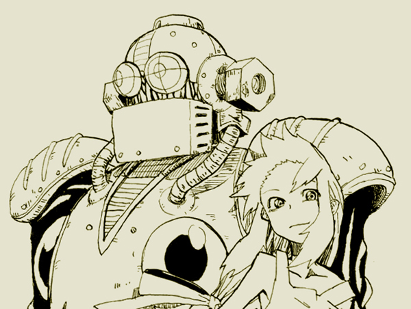 1girl android bad_id bad_pixiv_id capcom kotoyama long_hair monochrome auto_(mega_man) robot mega_man_(series) mega_man_(classic) roll_(mega_man) smile
