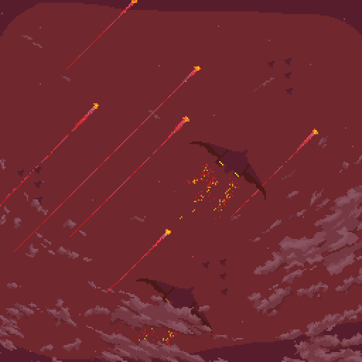 aircraft airplane bomber cloud cloudy_sky commentary english_commentary fighter_jet flying mikecraftz military military_vehicle no_humans outdoors pixel_art project_wingman red_sky sky vehicle_focus