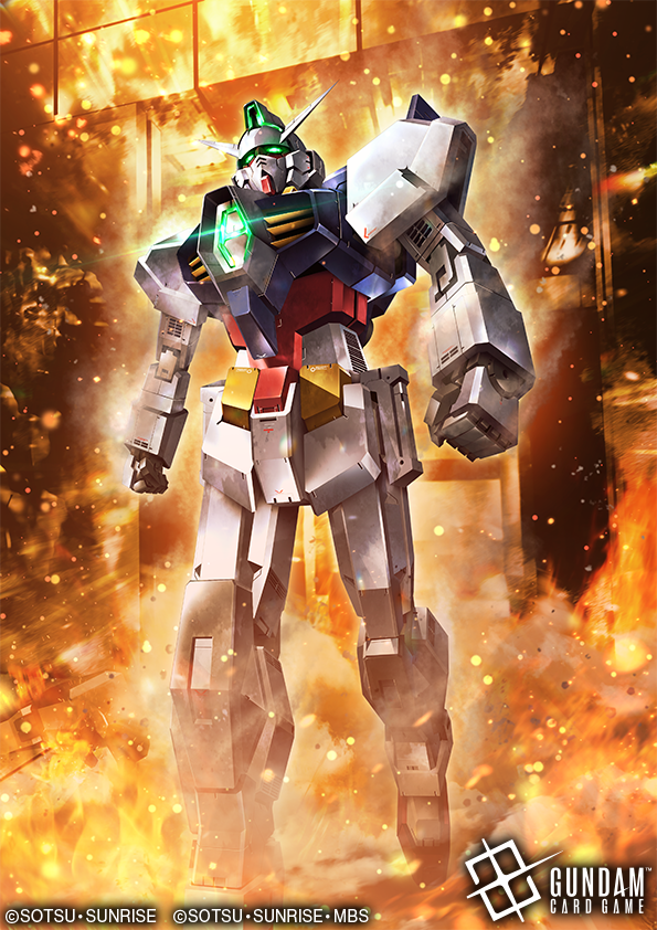 aqua_eyes copyright_logo copyright_name copyright_notice fire gundam gundam_age gundam_age-1 gundam_age-1_normal gundam_card_game logo mecha mobile_suit no_humans official_art paintedmike robot science_fiction solo v-fin walking