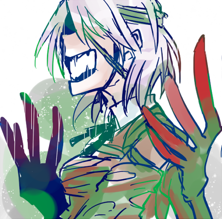 1girl blindfold cosmic_horror eldritch_abomination eternal_darkness:_sanity&#039;s_requiem fangs huge_hands laughing lowres monster_girl necktie nintendo personification ribbon silicon_knights simple_background tohfujisima white_background white_hair xel&#039;lotath