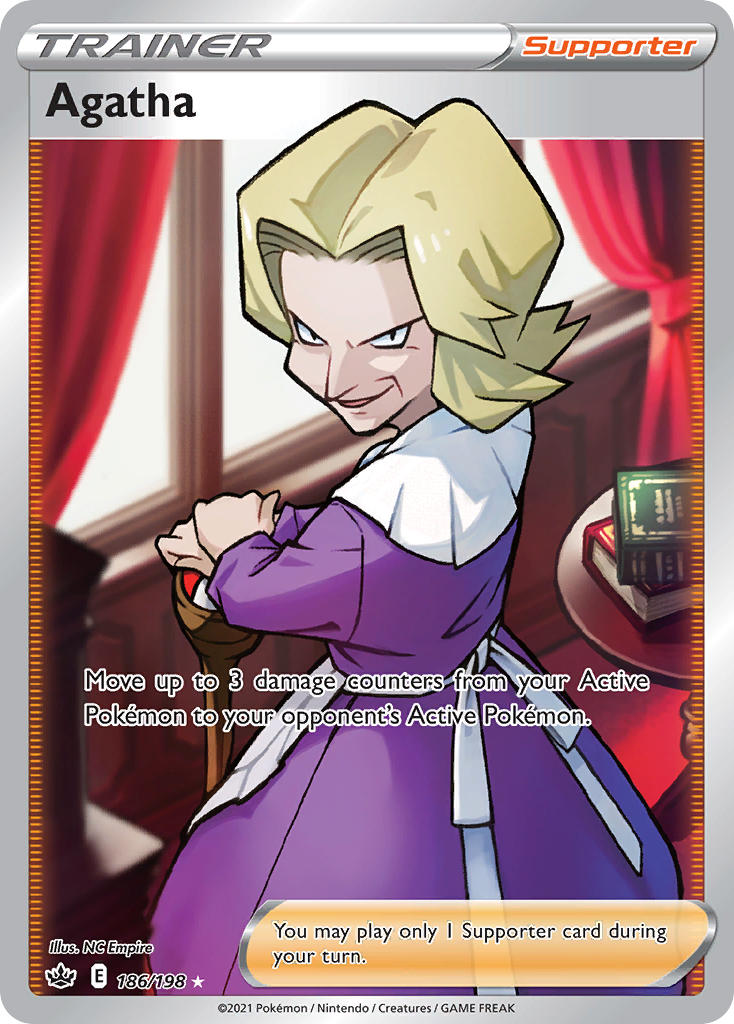1girl agatha_(pokemon) artist_name blonde_hair book cane card_(medium) character_name company_name copyright_name copyright_notice curtains dress english_text holding holding_cane indoors nc_empire_(circle) nintendo official_art old old_woman open_mouth poke_ball poke_ball_(basic) pokemon pokemon_card pokemon_frlg pokemon_tcg purple_dress smile solo table third-party_source trading_card v-shaped_eyes window