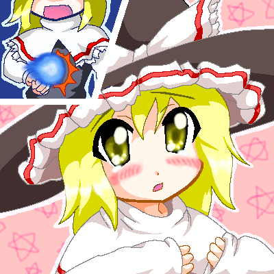 1girl aged_down blonde_hair crossover female_focus gameplay_mechanics kirisame_marisa lowres mario_(series) myonde nintendo oekaki parody solo super_marisa_world touhou