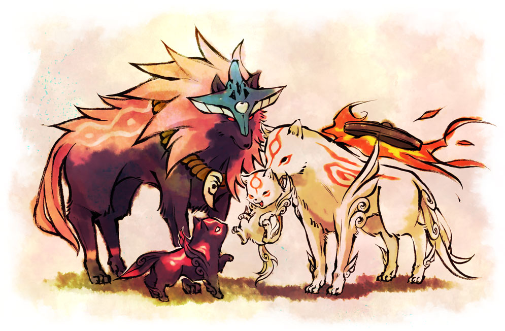 amaterasu_(ookami) capcom chibiterasu dark_persona dog kurosu mask no_humans oki okikurumi_(ookami) ookami_(game) ookamiden puppy spoilers wolf