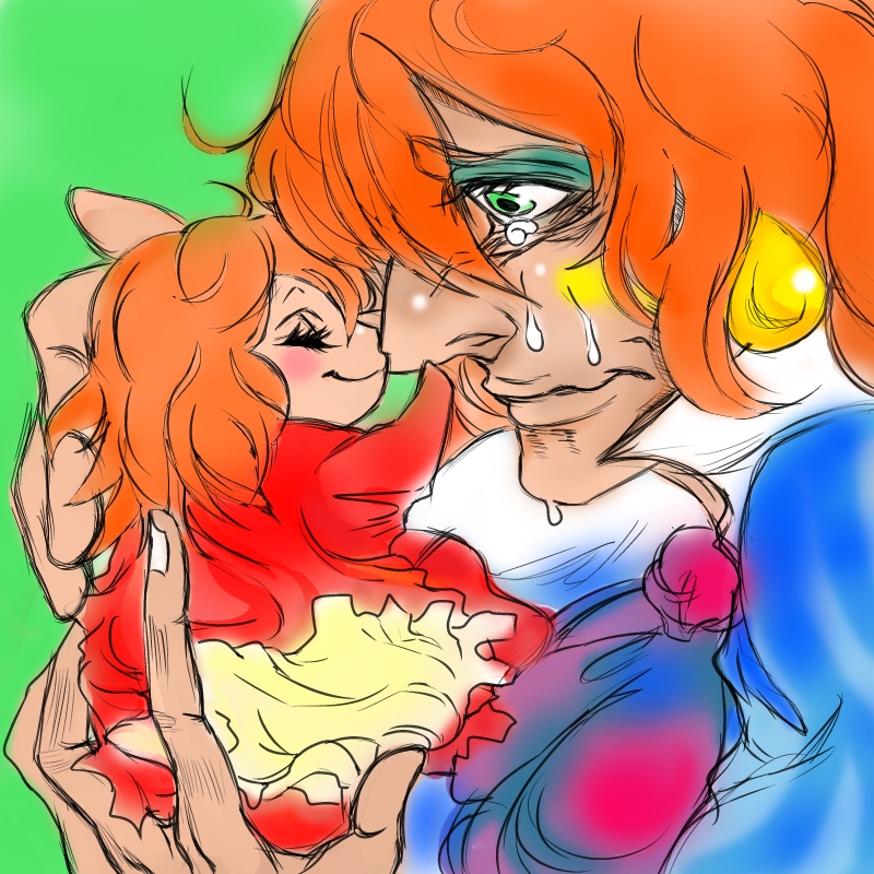 00s 1boy 1girl bow father_and_daughter fujimoto gake_no_ue_no_ponyo makeup ponyo shell studio_ghibli tears