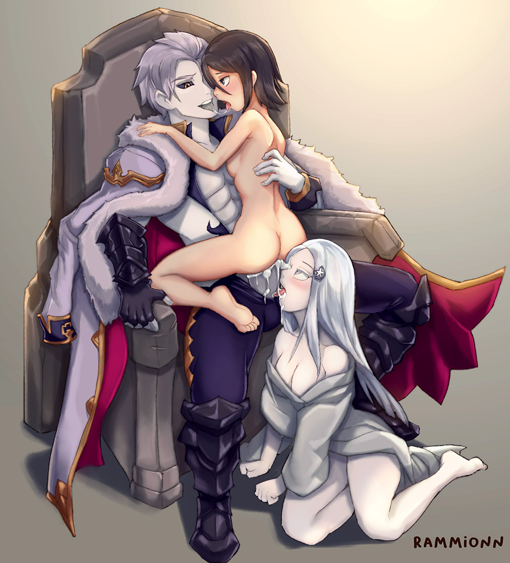 1boy 2girls armor armored_boots armored_gloves ass bare_legs barefoot black_hair black_sclera bleach bleach:_brave_souls blue_eyes boots chair clothed_male_nude_female clothed_sex coat coat_on_shoulders colored_sclera colored_skin cum cum_in_mouth cum_in_pussy cum_on_body cum_on_penis cum_on_tongue eye_contact facial felching fellatio fur_trim gloves group_sex hair_between_eyes hair_ornament hair_slicked_back hand_on_another&#039;s_back hand_on_another&#039;s_shoulder hollow_ichigo japanese_clothes kimono kiss kneeling kuchiki_rukia licking licking_penis long_hair looking_at_another multiple_girls nude on_floor open_clothes open_mouth open_shirt oral pale_skin pants penis rammionn saliva saliva_trail sex short_hair sitting sode_no_shirayuki stone straddling thighs threesome throne tongue tongue_out upright_straddle white_eyes white_hair white_kimono white_skin yellow_eyes