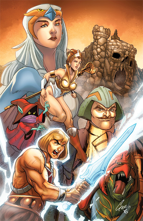 2girls 3boys battle_cat castle castle_grayskull he-man jacksongee man-at-arms masters_of_the_universe multiple_boys multiple_girls open_mouth orko sword teela weapon