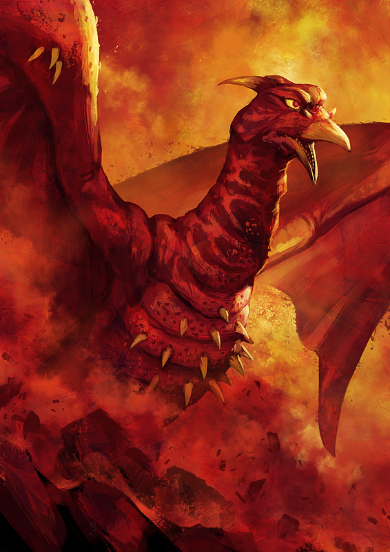 angry beak bird claws cloud fire ghidorah,_the_three-headed_monster giant giant_monster godzilla:_king_of_the_monsters godzilla_(series) godzilla_vs._monster_zero horns kaiju legendary_pictures monsterverse no_humans nurikabe_(mictlan-tecuhtli) red_eyes rodan rodan_(movie) spikes toho wings
