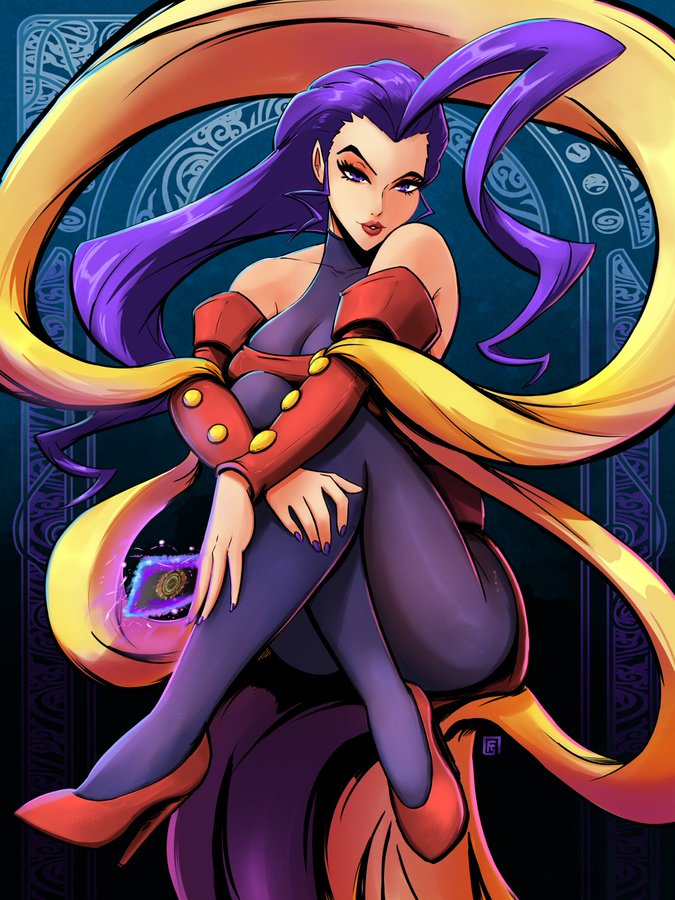 ahoge blue_background bodystocking capcom capcom_fighting_jam card dress eyelashes fingernail_polish fingernails glowing glowing_card gold_buttons holding holding_card invisible_chair knees_to_chest long_dress long_sideburns purple_nail_polish red_dress red_footwear red_lips requiem-delacroix rose_(street_fighter) shawl sideburns single_hair_intake sitting street_fighter street_fighter_iv_(series) street_fighter_v street_fighter_zero_(series) tarot tarot_card yellow_shawl