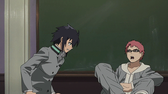 10s 2boys animated animated_gif black_hair glasses multiple_boys owari_no_seraph pink_hair school_uniform