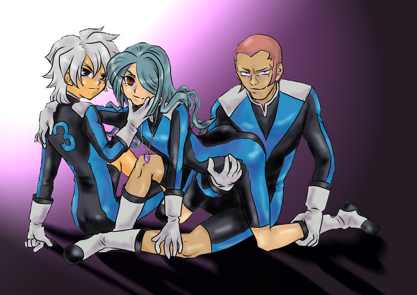 3boys blue_hair dark_persona grey_hair inazuma_eleven inazuma_eleven_(series) kazemaru_ichirouta male_focus multiple_boys pink_hair someoka_ryuugo tagme waruomi yamino_kageto yaoi
