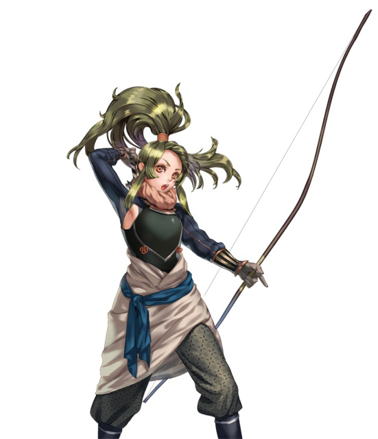 1girl armor arrow_(projectile) belt bow_(weapon) bracer breastplate capcom character_request female_focus green_hair high_ponytail long_hair official_art onimusha_soul pants ponytail quiver solo weapon