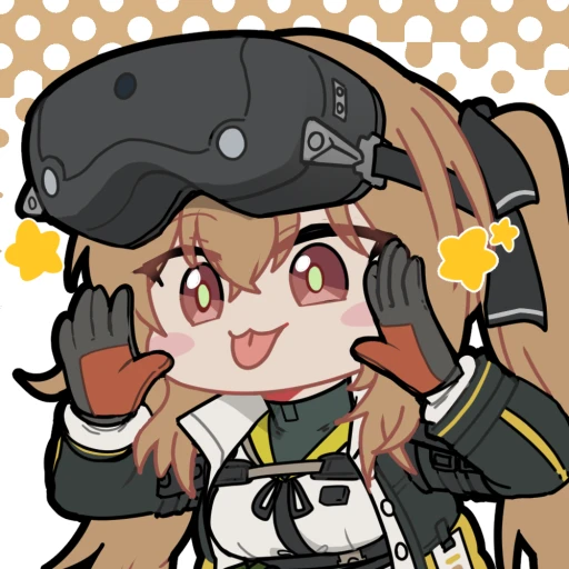 1girl :p black_ribbon brown_hair chibi chinese_commentary commentary_request girls&#039;_frontline girls&#039;_frontline_2:_exilium hair_ribbon head-mounted_display jacket lenna_(girls&#039;_frontline_2) long_hair looking_at_viewer madcore official_art ribbon second-party_source solo tongue tongue_out twintails ump9_(girls&#039;_frontline)