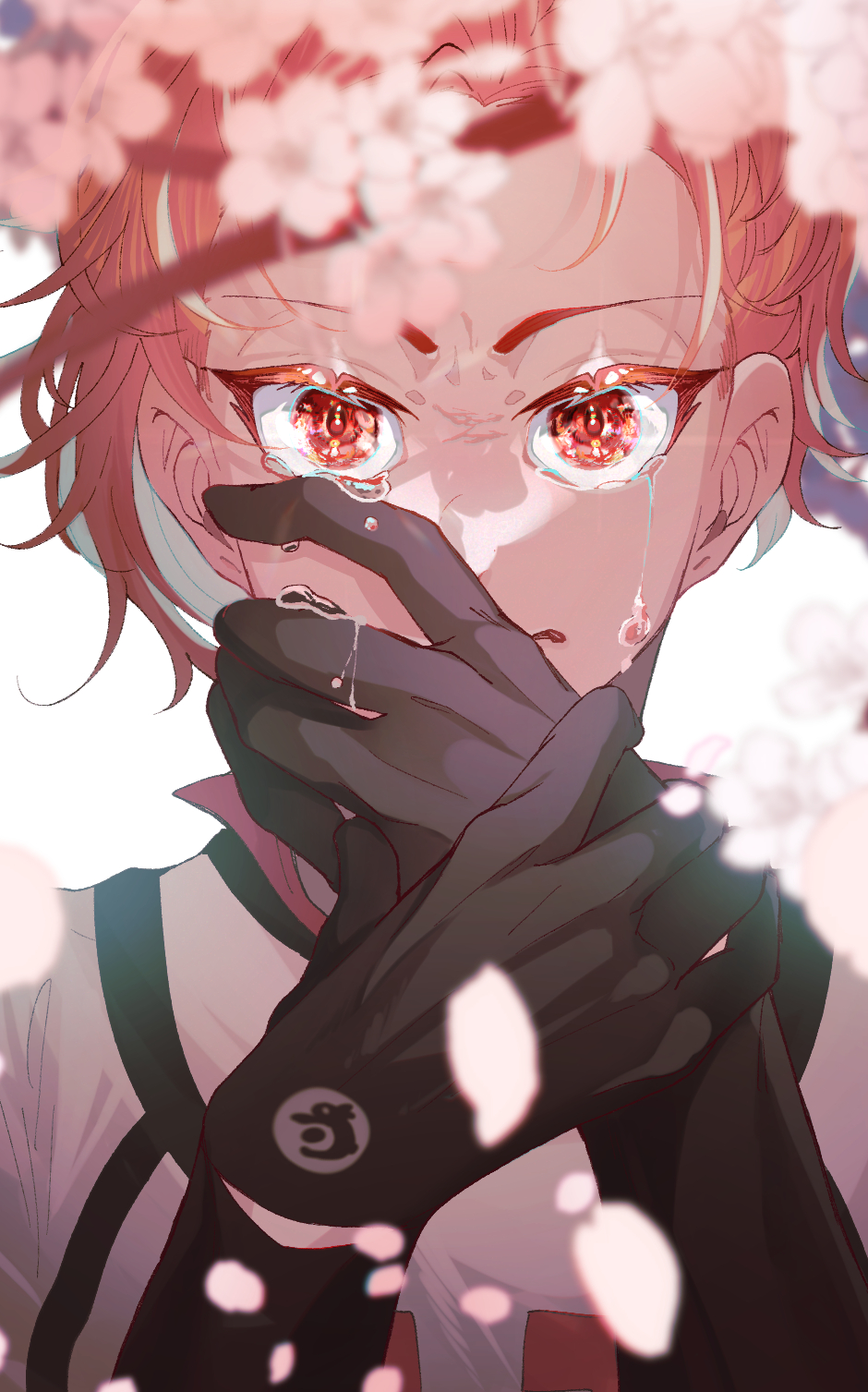 1boy blue_lock crying crying_with_eyes_open gloves goalkeeper highres lio looking_at_viewer red_eyes red_hair sakura sendou_shuuto soccer_uniform sportswear tagme tears