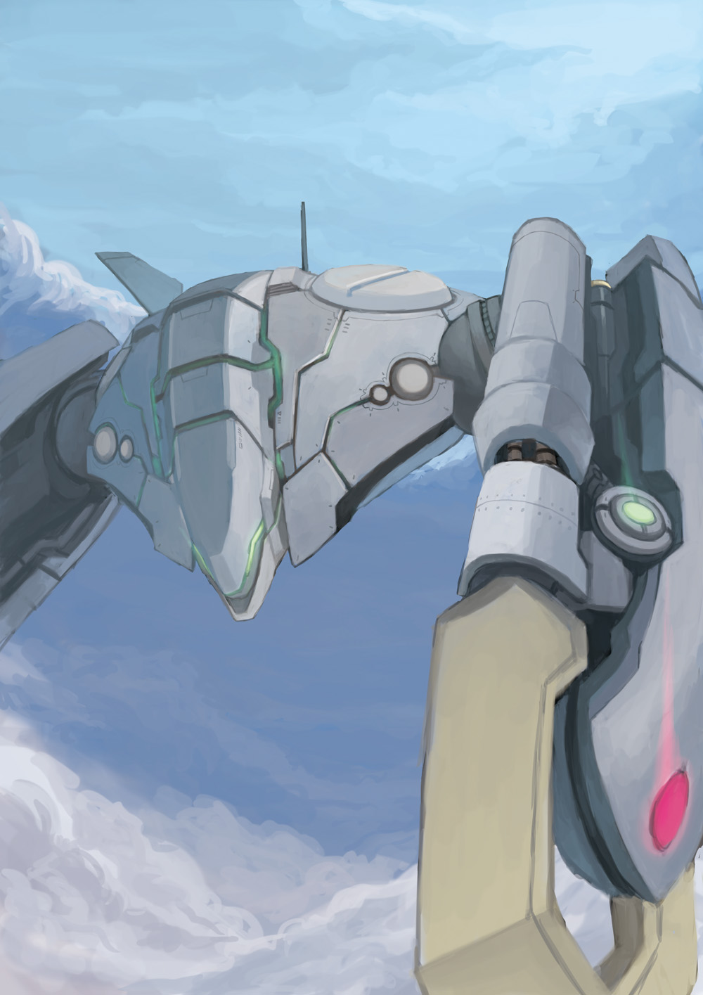 cangrejo claws cloud commentary_request crossbone_gundam flying gundam highres jupiter_empire machinery mecha mecha_focus mobile_armor nakamura_eight no_humans original redesign robot science_fiction sketch