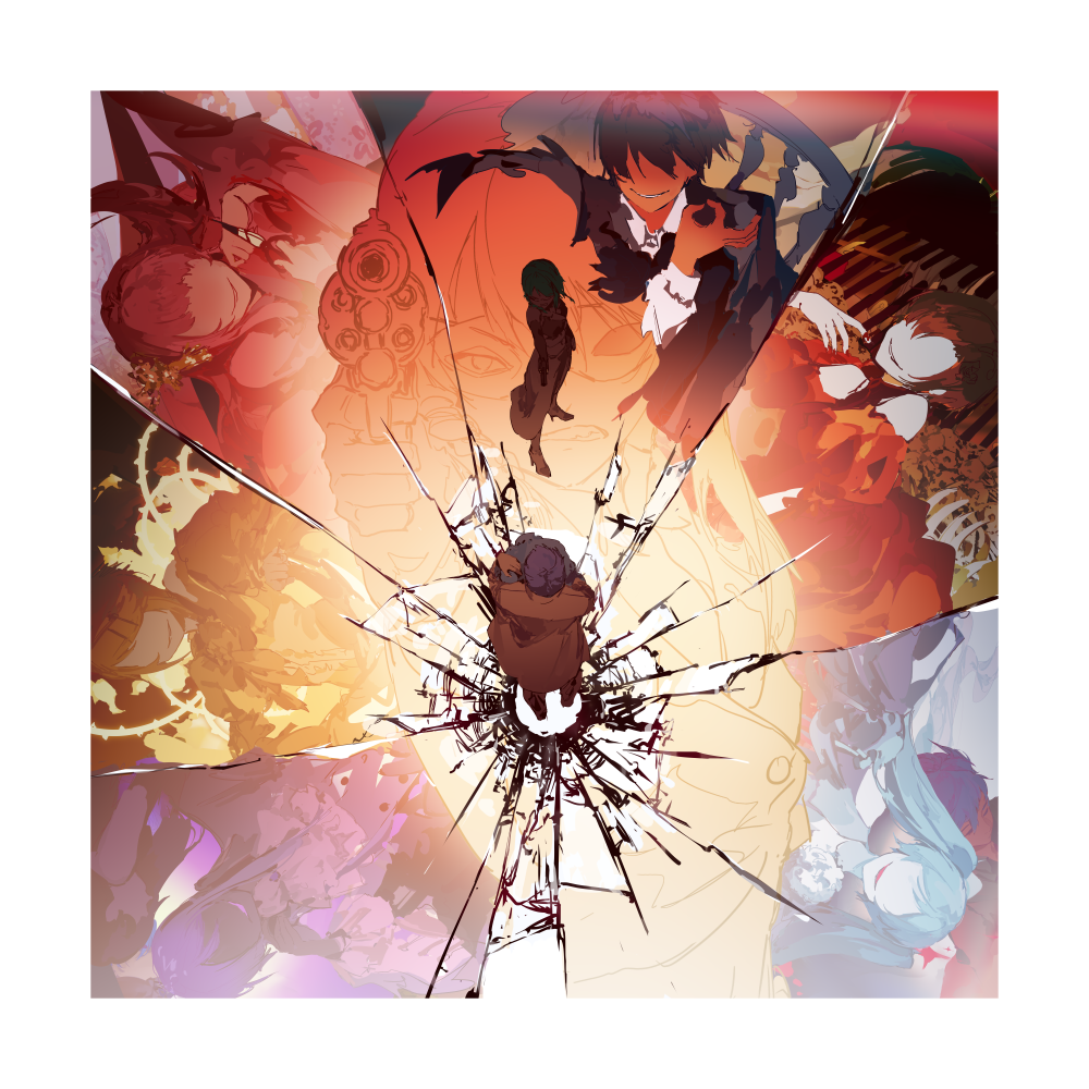 akujiki_musume_conchita_(vocaloid) broken broken_glass bullet_hole enbizaka_no_shitateya_(vocaloid) evillious_nendaiki faceless frown gallerian_marlon glass gumi hatsune_miku kagamine_rin kaito_(vocaloid) megurine_luka meiko_(vocaloid) michelle_marlon nemesis_no_juukou_(vocaloid) nemesis_sudou nemurase_hime_kara_no_okurimono_(vocaloid) pointing pointing_at_another shards shattered spencer_sais venomania_kou_no_kyouki_(vocaloid) vocaloid
