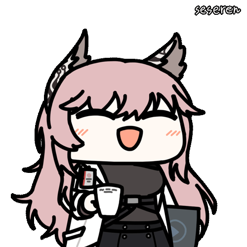 1girl ^_^ animal_ears animated animated_gif artist_name black_shirt black_skirt blush cat_ears chibi chibi_only closed_eyes girls&#039;_frontline girls&#039;_frontline_neural_cloud lab_coat lowres open_mouth persicaria_(neural_cloud) pink_hair seseren shirt skirt solo