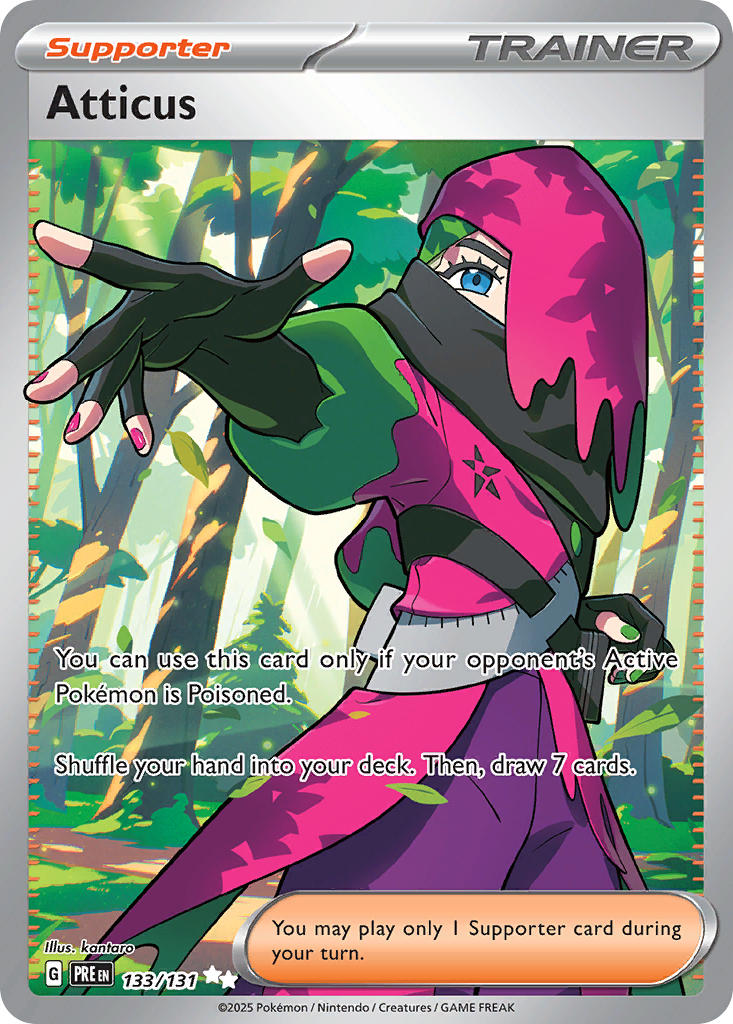1boy akikan_(kantaro) artist_name atticus_(pokemon) black_gloves blue_eyes card_(medium) character_name company_name copyright_name copyright_notice covered_mouth english_text eyelashes fingerless_gloves gloves grass green_nails leaf male_focus nail_polish ninja nintendo official_art one_eye_covered outdoors outstretched_arms pink_nails pokemon pokemon_card pokemon_sv pokemon_tcg solo team_star third-party_source trading_card tree