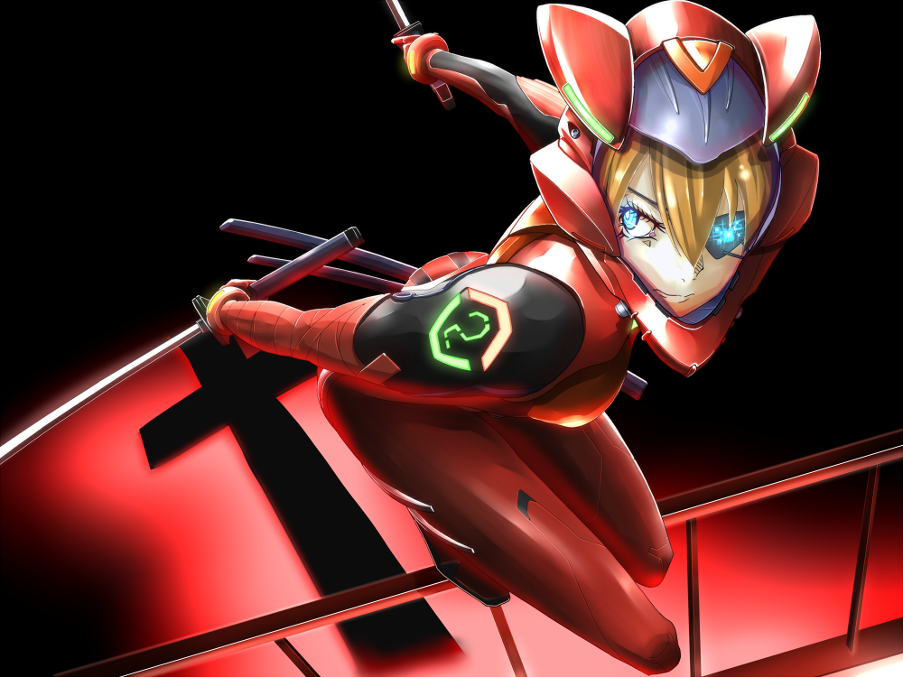 10s 1girl blue_eyes evangelion:_3.0_you_can_(not)_redo eyepatch gomi_kushige helmet katana long_hair mecha_pilot_suit neon_genesis_evangelion orange_hair plugsuit_(evangelion) rebuild_of_evangelion souryuu_asuka_langley sword weapon