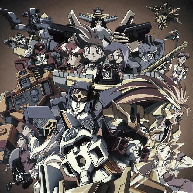 1990s_(style) 4girls 5boys :o amami_ai amami_isamu amami_mamoru annotated ascot black_hair blonde_hair blush brown_hair clenched_hands enryu everyone fuuryu gagagatchi gaigar gaogaigar goldymarg hatsuno_hana headscarf hyouryu j-der jpeg_artifacts kaidou_ikumi king_j-der long_hair machinery mecha mic_sounders_the_13th multiple_boys multiple_girls open_mouth rairyu_(samurai996007) retro_artstyle robot serious shishiou_gai short_hair soldato_j swan_white taiga_koutarou uniform utsugi_mikoto very_long_hair volfogg yuusha_ou_gaogaigar yuusha_series