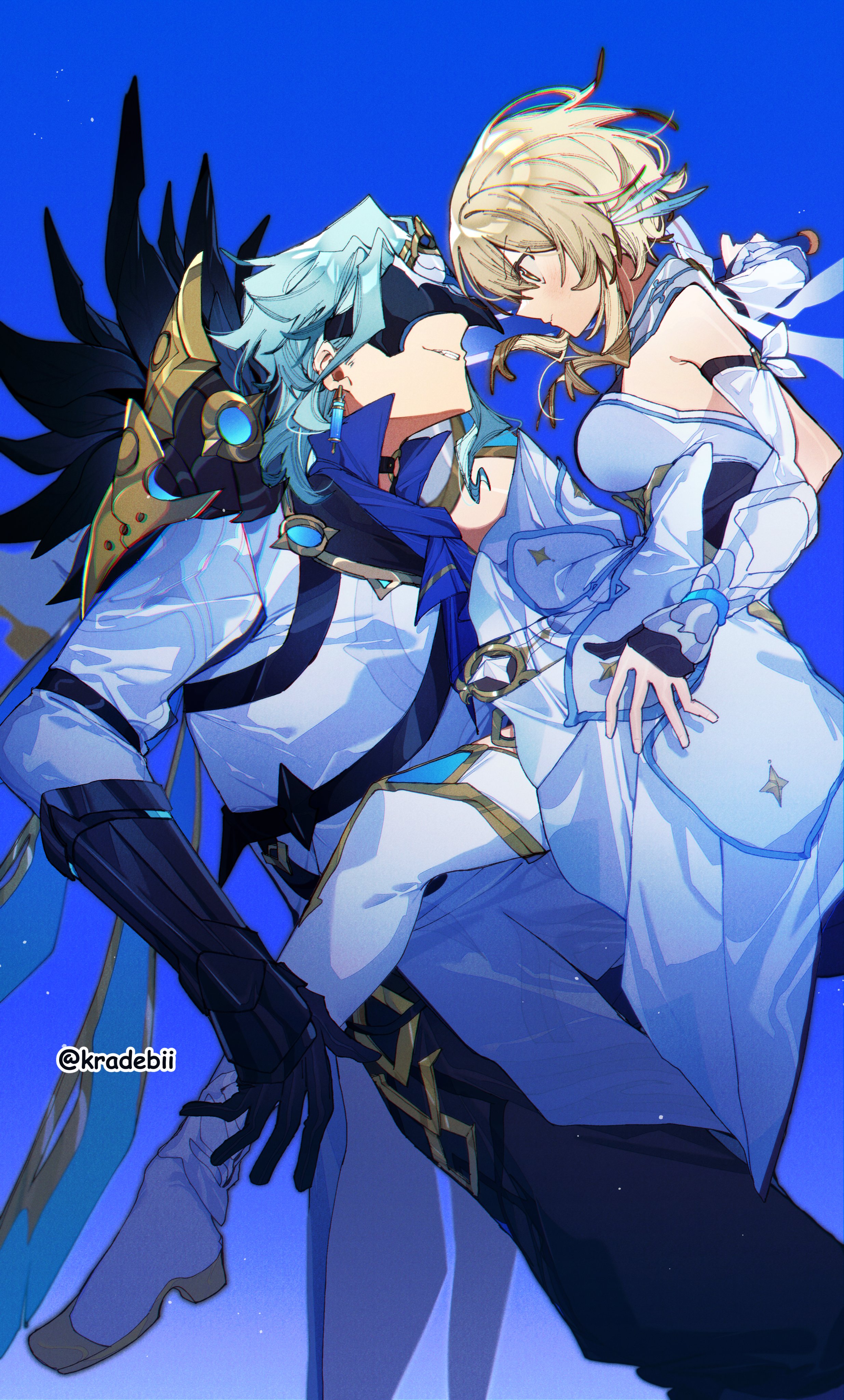 Lumine with an eye mask tied by Dottore