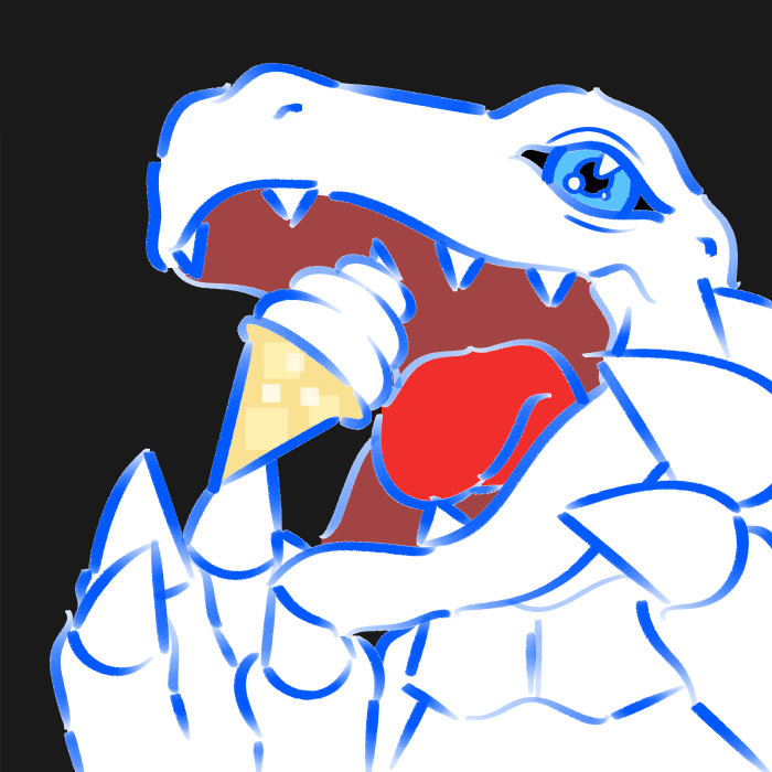 claws digimon digimon_(creature) food ice_cream open_mouth sharp_teeth solo teeth tongue yukiagumon
