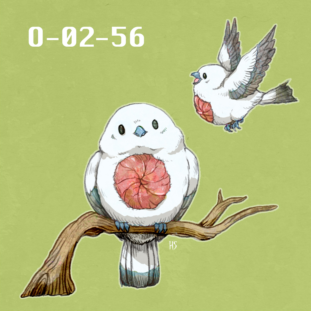 animal_focus bird body_horror closed_mouth flying full_body green_background harukaze+ lobotomy_corporation looking_at_viewer extra_mouth no_humans open_mouth perching project_moon punishing_bird simple_background smile solo stomach_mouth