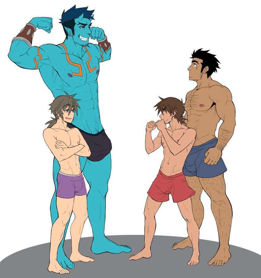 4boys abs bara biceps black_eyes black_hair blue_hair blue_oni blue_skin boxers brown_eyes brown_hair bulge chest_hair colored_skin crossed_arms dark-skinned_male dark_blue_hair dark_skin double_biceps_pose erik_(jasdavi) facial_hair fighting_stance flexing giant giant_male hairy horns jasdavi looking_at_another looking_up luca_(jasdavi) male_focus male_underwear medium_hair multicolored_hair multiple_boys muscular navel navel_hair nipples noah_(jasdavi) oni oni_horns orange_eyes orange_hair original oskar_(jasdavi) patreon_username pectorals pointy_ears short_hair sideburns size_difference smirk streaked_hair stubble thick_thighs thighs topless_male underwear underwear_only