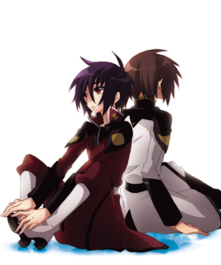 00s 2boys banpresto brown_hair gundam gundam_seed gundam_seed_destiny kira_yamato multiple_boys purple_hair red_eyes sachi-machi shinn_asuka super_robot_wars super_robot_wars_l uniform