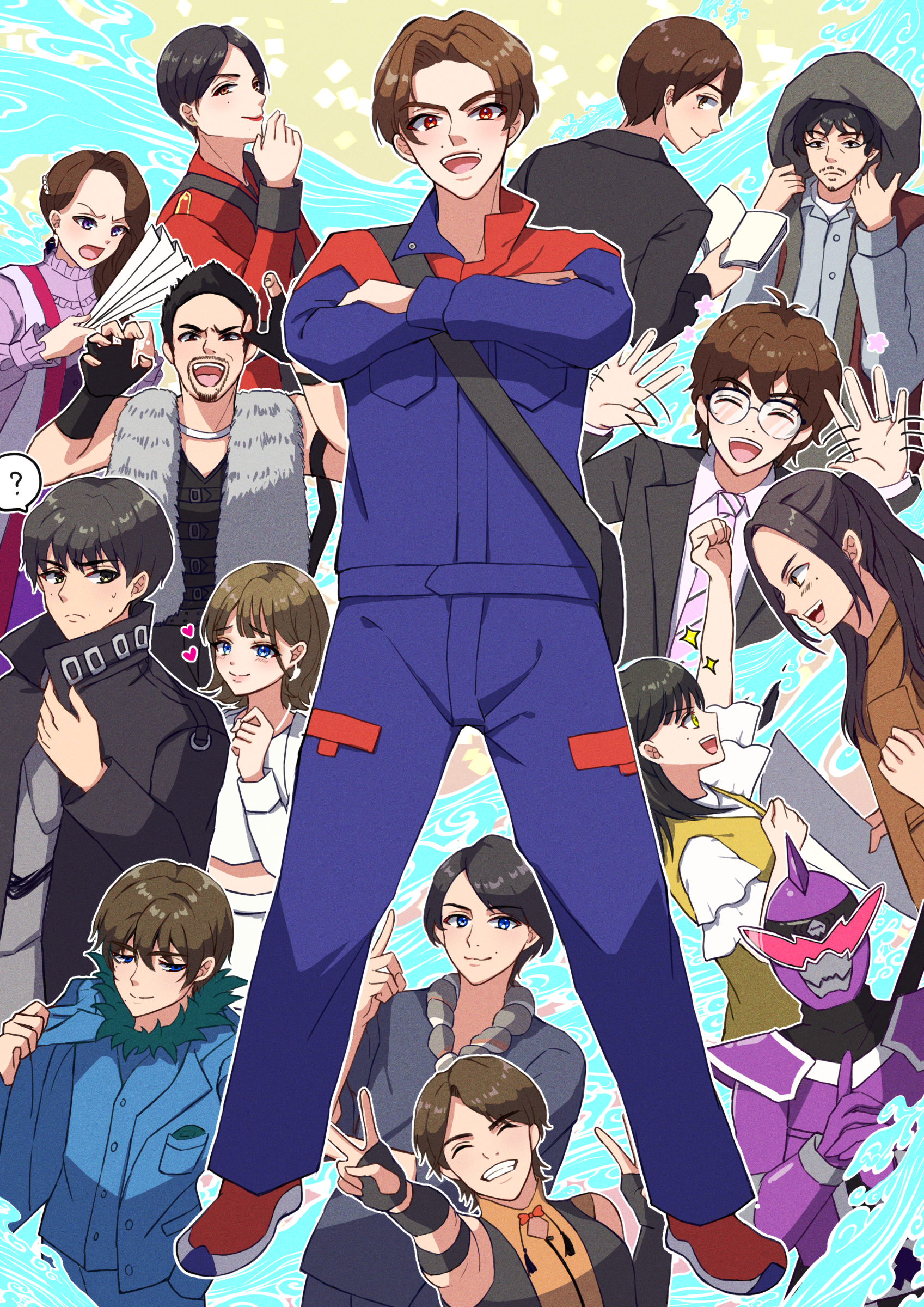 absurdres avataro_sentai_donbrothers don_murasame group_picture highres inuzuka_tsubasa kijino_tsuyoshi kito_haruka momoi_jin momoi_tarou momotani_jirou multiple_boys multiple_girls saruhara_shinichi sonogo_(donbrothers) sonoi_(donbrothers) sononi_(donbrothers) sonoroku_(donbrothers) sonoshi_(donbrothers) sonoza_(donbrothers) super_sentai tsubasa_inuzuaka wanatsu