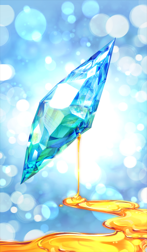 blue_background blue_theme commentary crystal fate/grand_order fate_(series) food food_art food_focus hayosena honey lens_flare no_humans official_art sparkle spilling still_life third-party_source