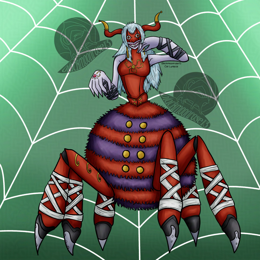 archnemon digimon digimon_(creature) horns insect_girl long_hair mask monster_girl spider_girl