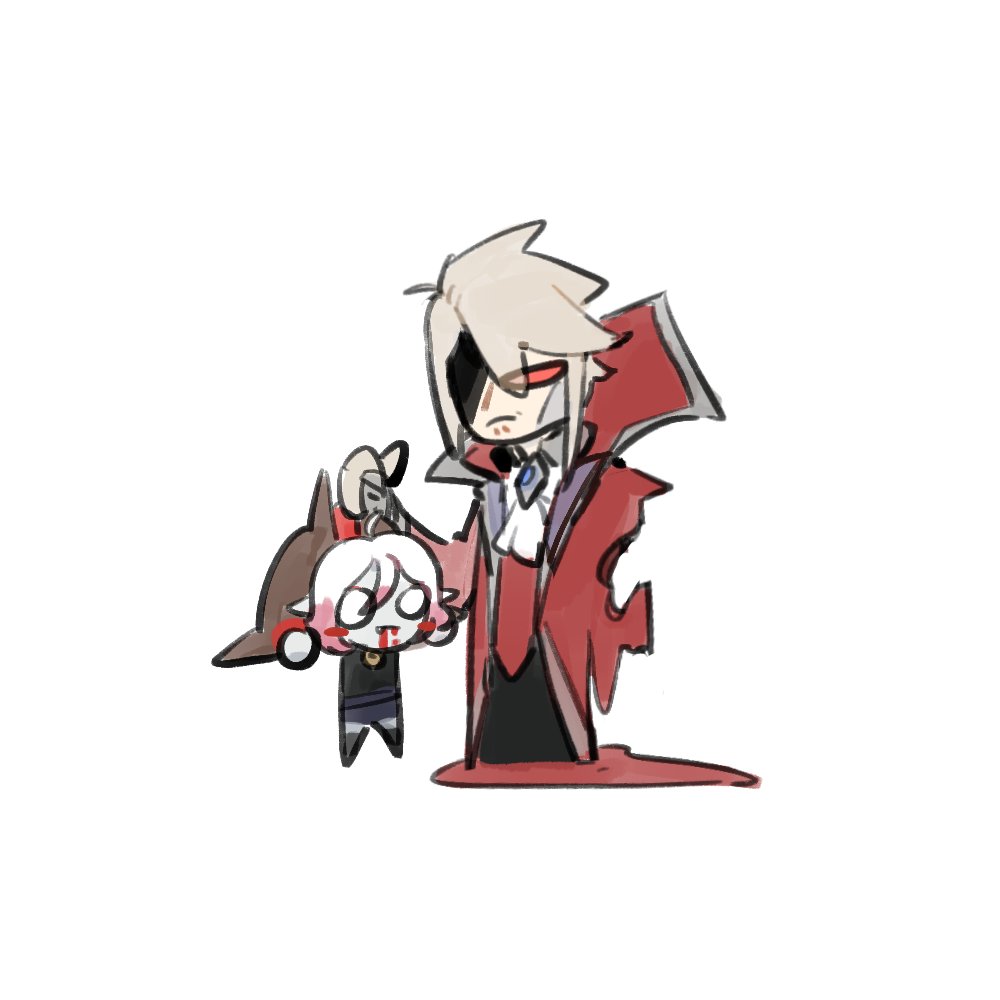 1boy 1girl black_blindfold blank_eyes blindfold blonde_hair blood blood_from_mouth briar_(league_of_legends) chibi closed_mouth fang frown gambler_carrd gradient_hair grey_hair league_of_legends lifting_person multicolored_hair no_pupils one_eye_covered pink_hair pool_of_blood red_eyes short_hair simple_background smile two-tone_hair vladimir_(league_of_legends) white_background white_eyes white_hair