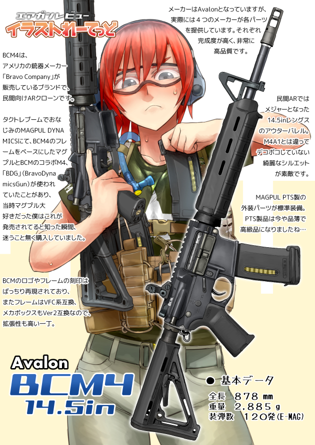1girl 5.56x45mm_nato airsoft_review_illustrated ammunition ammunition_focus ammunition_profile armor assault_rifle bcm4 body_armor bravo_company_manufacturing bullet bulletproof_vest carbine carbine_cartridge didloaded dmr_cartridge ear_protection earmuffs eye_protectors grey_eyes gun holding information_sheet intermediate_cartridge japanese_text lmg_cartridge long_gun magazine_(object) mask military military_cartridge original red_hair rifle rifle_cartridge safety_glasses see-through_clothes shirt short-barreled_rifle stock_(firearm) supersonic_ammunition telescoping_stock text_focus translation_request translucent vest weapon weapon_focus weapon_profile window_magazine