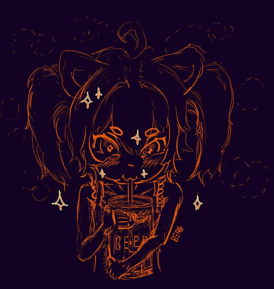 akane_iwawwa animal_ears beer_can can drink_can drinking lineart non-web_source original pig_ears pig_girl sparkle twintails virtual_youtuber