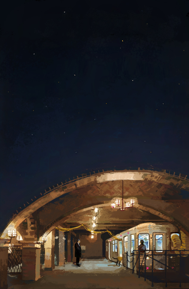 2boys abandoned architecture bear_(person_of_interest) black_hair black_suit chive dog formal_clothes full_body harold_finch_(person_of_interest) indoors john_reese_(person_of_interest) multiple_boys overhead_lights person_of_interest scenery short_hair star_(sky) suit train train_station underground