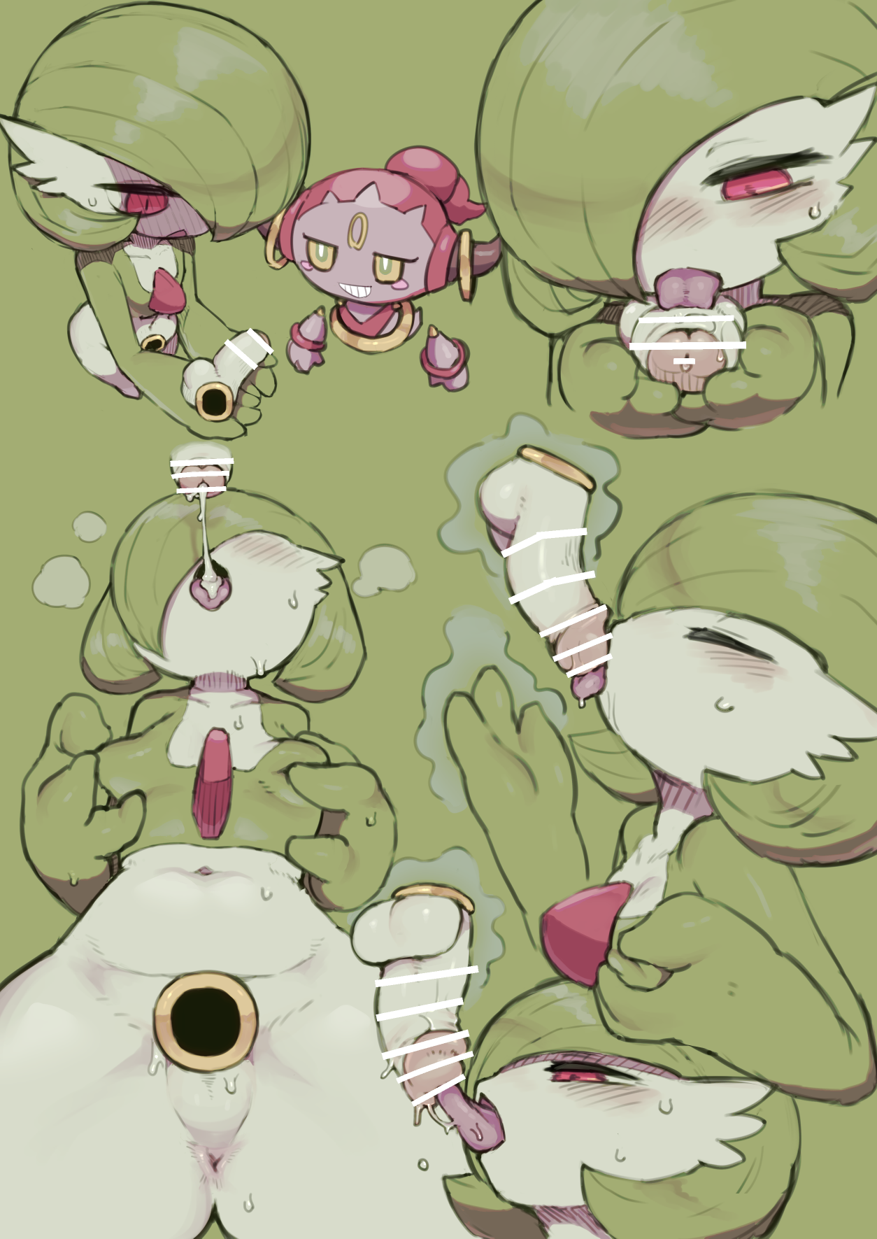 1boy anus autofellatio bar_censor blush blush_stickers bob_cut breath bright_pupils censored collarbone colored_sclera colored_skin cum cum_in_mouth cum_in_own_mouth cum_on_self cum_on_tongue disembodied_penis erection facial_mark fellatio forehead_mark from_above gardevoir gen_3_pokemon gen_6_pokemon grabbing_own_pectoral green_background green_eyes green_hair green_skin green_theme grin hair_over_one_eye half-closed_eyes hands_up happy highres hoopa hoopa_(confined) jitome legendary_pokemon licking looking_at_another lying male_focus masturbation multicolored_skin multiple_views mythical_pokemon nintendo nipple_stimulation nipple_tweak on_back one_eye_covered oral penis perineum pokemon pokemon_(creature) portal_(object) precum rayman_limbs red_eyes short_hair simple_background smile standing sweat teeth telekinesis testicles tongue tongue_out trap tweaking_own_nipple two-tone_skin white_pupils white_skin yellow_sclera yeti_(mu_kaiten)