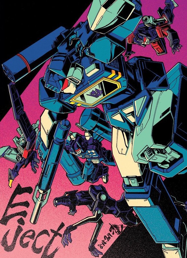 artist_name assault_visor dated decepticon frenzy_(transformers) gun holding holding_gun holding_weapon laserbeak mecha no_humans non-humanoid_robot open_hand open_hands parted_lips ravage_(transformers) robot robot_animal rumble_(transformers) science_fiction smile soundwave_(transformers) transformers tsushima_naoto weapon