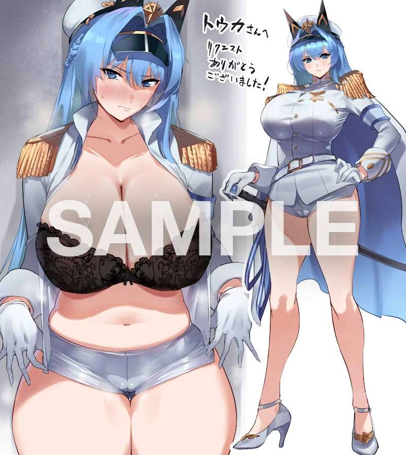 1girl blue_hair breasts large_breasts long_hair negresco thick_thighs thighs