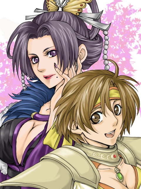 armor breasts brown_eyes brown_hair butterfly_hair_ornament cleavage eyeshadow fingernails fur_collar hair_ornament hand_on_own_face headband japanese_clothes jewelry kimono large_breasts lips lipstick long_hair makeup medium_hair mole mole_under_mouth necklace nene nene_(sengoku_musou) nouhime nouhime_(sengoku_musou) obi parted_bangs purple_eyes purple_hair sash sengoku_musou smile